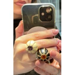 Photo of worn Ring Black Dome Topaz Citrine and Diamonds