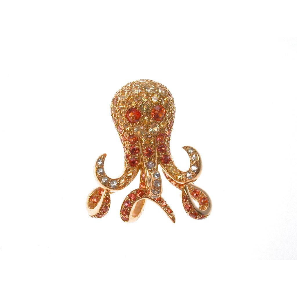 Multicolor Mandarin and Yellow Sapphires Octopus Brooch Pendant