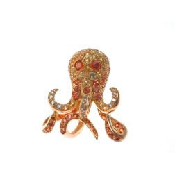 Multicolor Mandarin and Yellow Sapphires Octopus Brooch Pendant