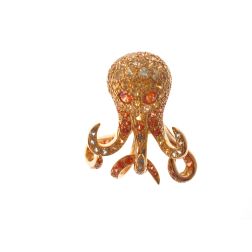 Multicolor Mandarin and Yellow Sapphires Octopus Brooch Pendant