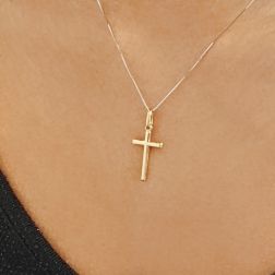 photo of worn Double-Sided Hammered and Polished Cross in Yellow and White Gold