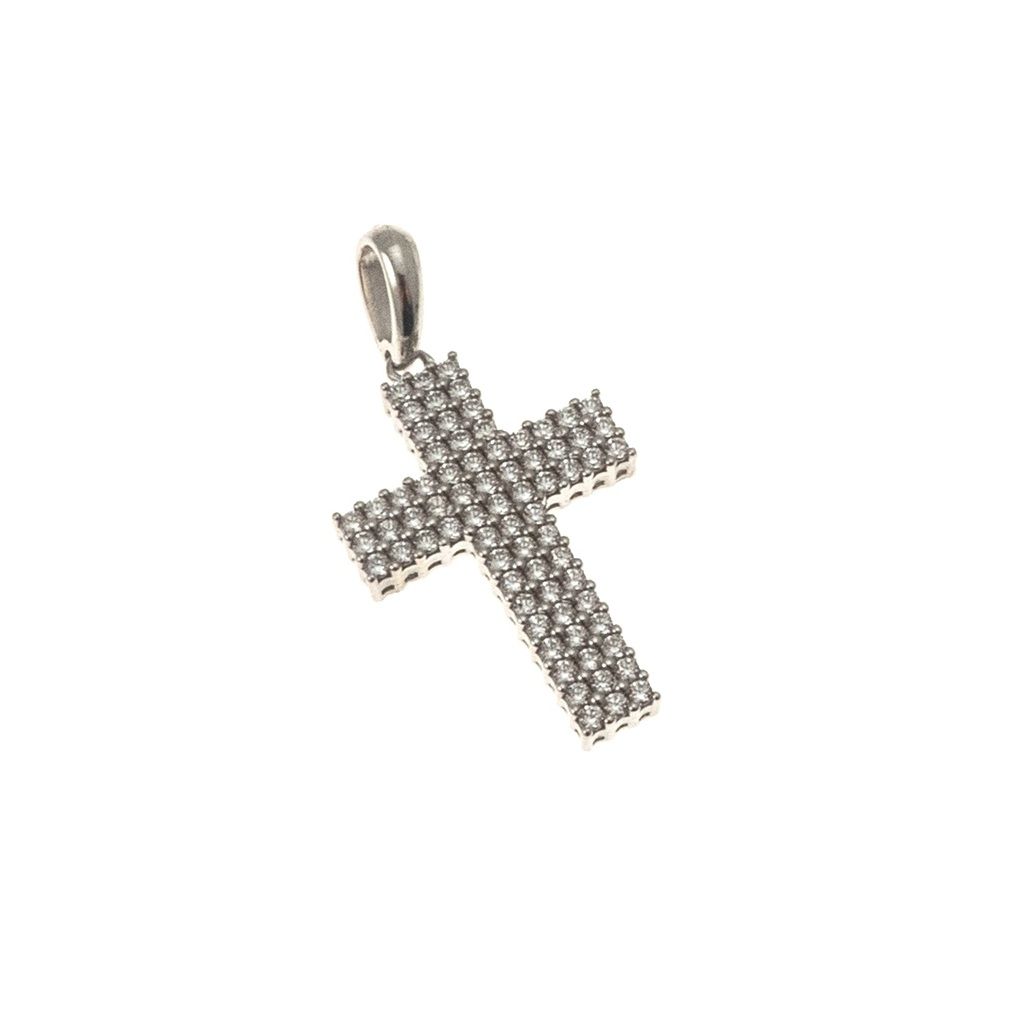 White Gold Cross with Pavé-Style Zircons