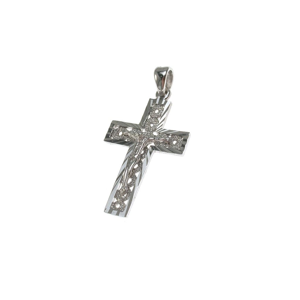 Diamond-effect Cross Pendant in White Gold