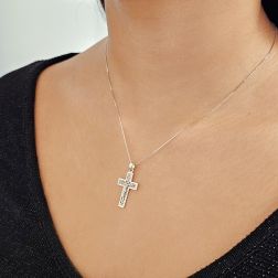 photo of worn Diamond-effect Cross Pendant in White Gold