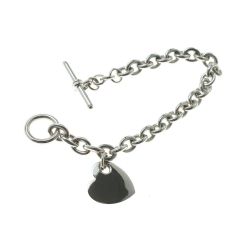 Oval Rolò Chain Bracelet in White Gold with Heart Pendant