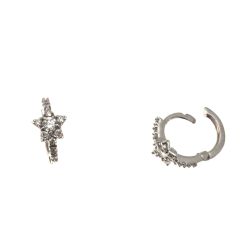 Orecchini Boccola Tonda Mini con Stella Diamanti su Oro Bianco