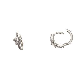 Star Earrings Mini Round Hoops with Diamonds on White Gold