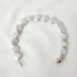White Pearl Button Bracelet with White Gold Ball Clasp