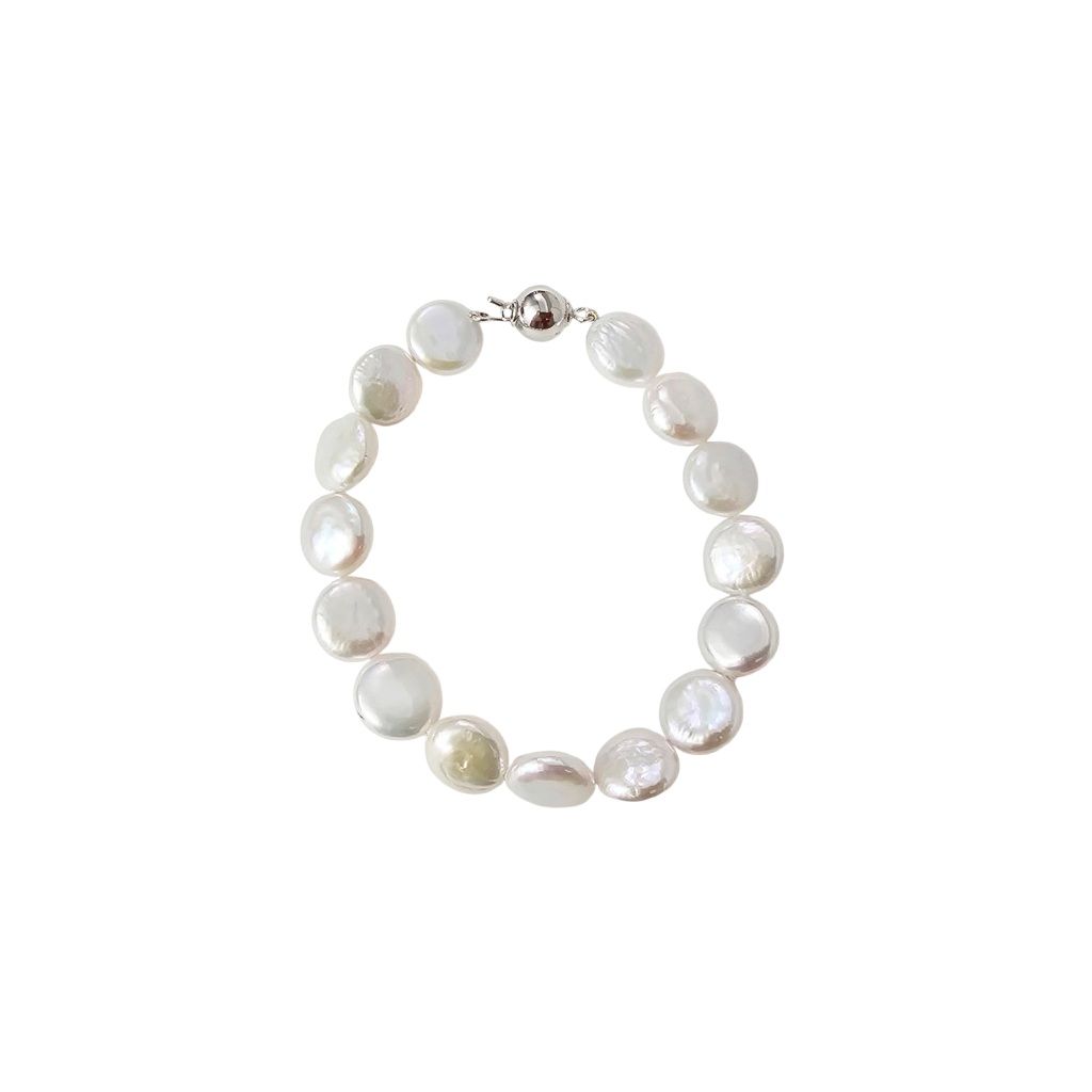 Bracciale Perle Bianche a bottone chiusura sfera Oro Bianco