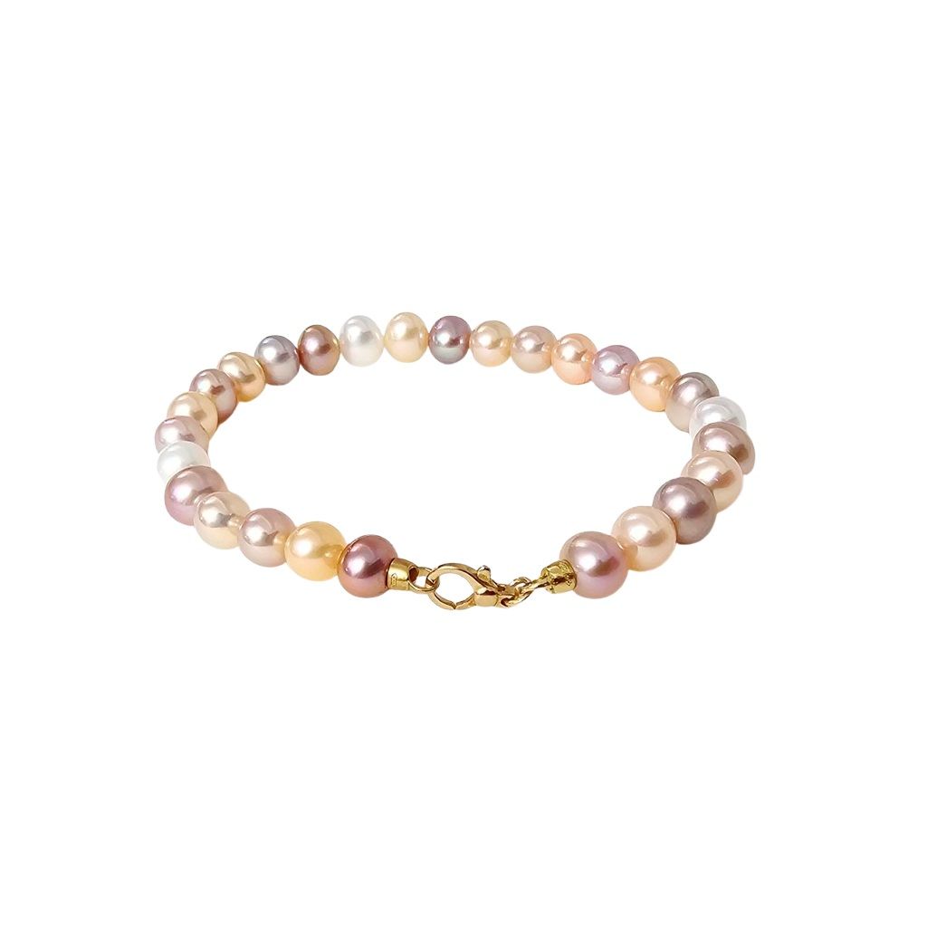 Multicolor Pink Pearl Bracelet in Yellow Gold
