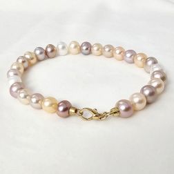 Multicolor Pink Pearl Bracelet in Yellow Gold