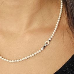 Fresh Water Pearl Necklace with White Gold and Diamond Drop Clasp photo worn