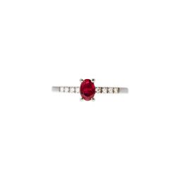 Oval Ruby Solitaire Ring with 8 Diamonds in White Gold