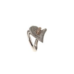 Leaf Design Ring with 148 Diamonds in White Gold and Rose Gold