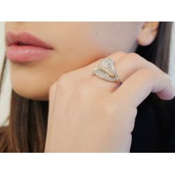 Photo of worn Leaf Design Ring with 148 Diamonds in White Gold and Rose Gold