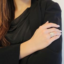 Photo of worn Leaf Design Ring with 148 Diamonds in White Gold and Rose Gold