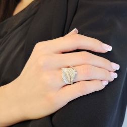 Photo of worn Leaf Design Ring with 148 Diamonds in White Gold and Rose Gold