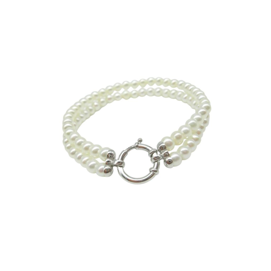 Bracciale Perle Fresh Water doppio filo ciambellotto in Oro Bianco