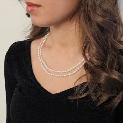 Double strand Fresh Water Pearl Necklace with White Gold Clasp photo worn