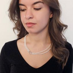 Double strand Fresh Water Pearl Necklace with White Gold Clasp photo worn
