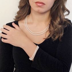 Double strand Fresh Water Pearl Necklace with White Gold Clasp photo worn