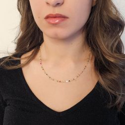 Photo of worn Round Faceted Multicolored stones Necklace in yellow gold