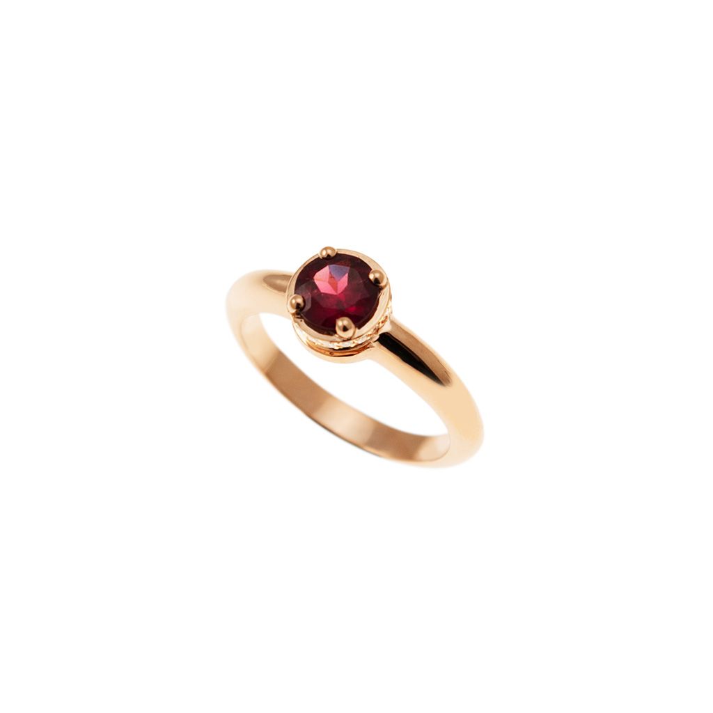 Round Solitaire Ring with Rhodolite and 18 Diamonds in Rose Gold