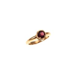 Round Solitaire Ring with Rhodolite and 18 Diamonds in Rose Gold