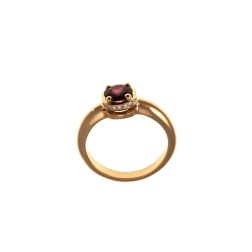 Round Solitaire Ring with Rhodolite and 18 Diamonds in Rose Gold