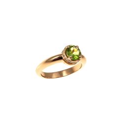 Anello Solitario tondo con Peridoto e 18 Diamanti Oro Rosa