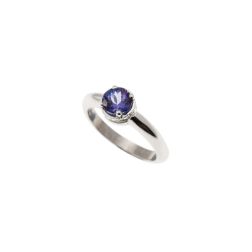 Anello Solitario tondo con Tanzanite e 18 Diamanti Oro Bianco