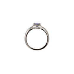 Anello Solitario tondo con Tanzanite e 18 Diamanti Oro Bianco