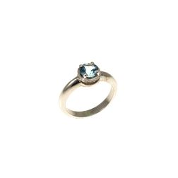 Round Solitaire Ring with Aquamarine and 18 Diamonds White Gold