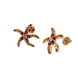 Starfish Earrings with Rhodolites, Yellow Topaz, Mandarin and Yellow Sapphires on Rose Gold