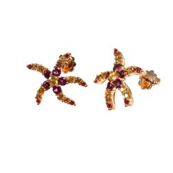 Starfish Earrings with Rhodolites, Yellow Topaz, Mandarin and Yellow Sapphires on Rose Gold