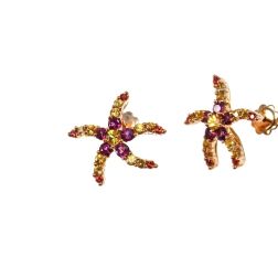 Starfish Earrings with Rhodolites, Yellow Topaz, Mandarin and Yellow Sapphires on Rose Gold