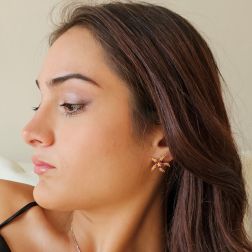 Orecchini Stella Marina con Rodoliti, Topazi Gialli, Zaffiri Mandarino e Gialli su Oro Rosa foto indossata