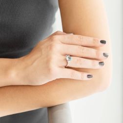 Solitaire Ring with Aquamarine 10mmx8mm and Diamonds photo worn