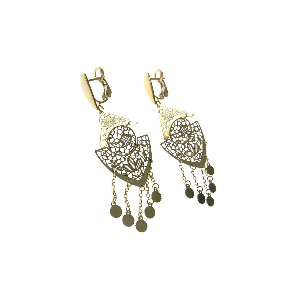 Yellow gold filigree Etruscan style drop earrings