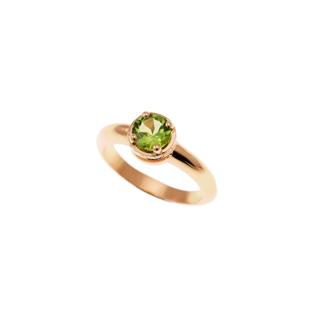 Anello Solitario tondo con Peridoto e 18 Diamanti Oro Rosa