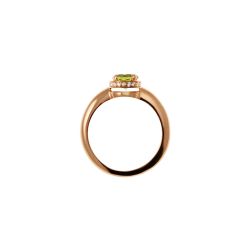 Anello Solitario tondo con Peridoto e 18 Diamanti Oro Rosa