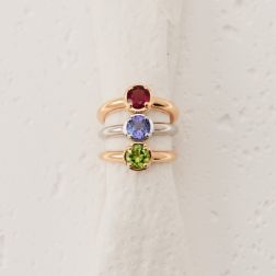 Round Solitaire Ring with Peridot and 18 Diamonds in Rose Gold - italian size 12