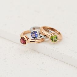 Round Solitaire Ring with Tanzanite and 18 Diamonds White Gold - italian size 12