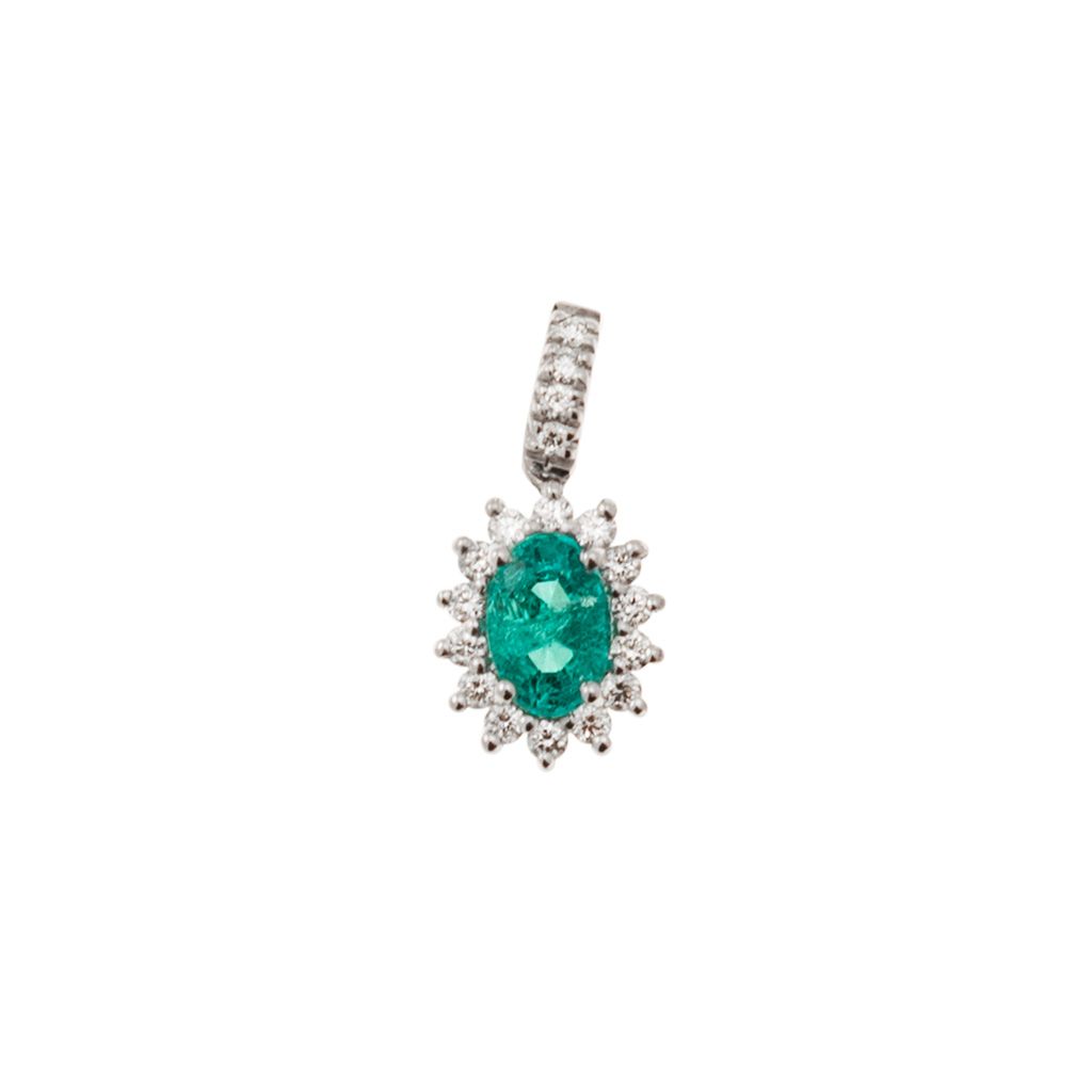 Pendant Kate Emerald 6x4mm and 14 Diamonds