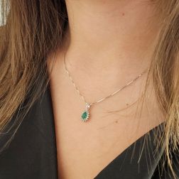 Photo of worn Pendant Kate Emerald 6x4mm and 14 Diamonds