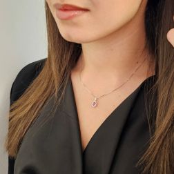 Photo of worn Pendant Kate Ruby 6x4mm and 14 Diamonds