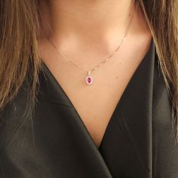 Photo of worn Pendant Kate Ruby 6x4mm and 14 Diamonds