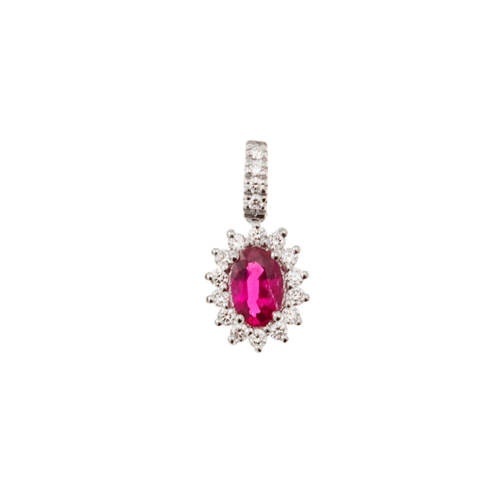 Pendant Kate Ruby 5.70x3.70mm and 14 Diamonds
