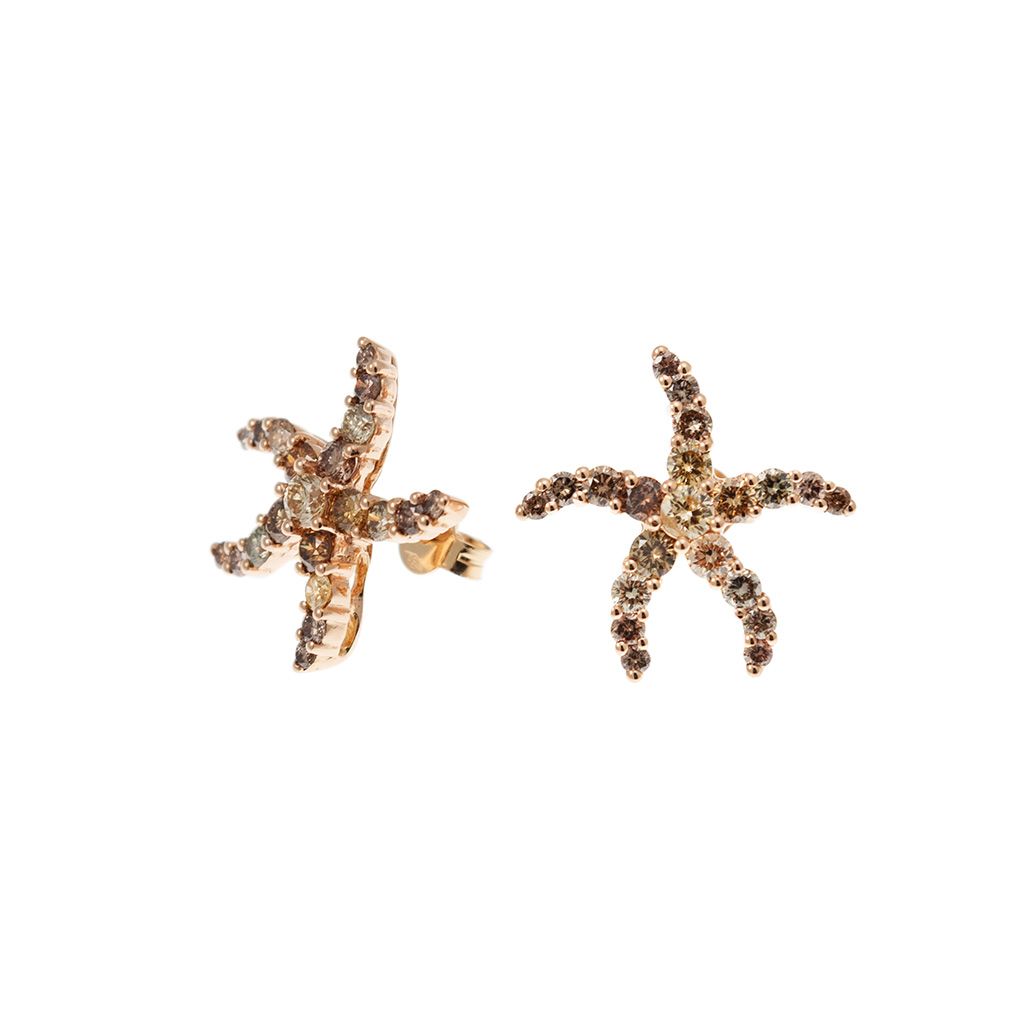Orecchini Stella Marina con Diamanti Gialli e Brown in Oro Rosa