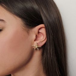 Photo of worn Starfish Earrings with Yellow and Brown Diamonds in Rose Gold